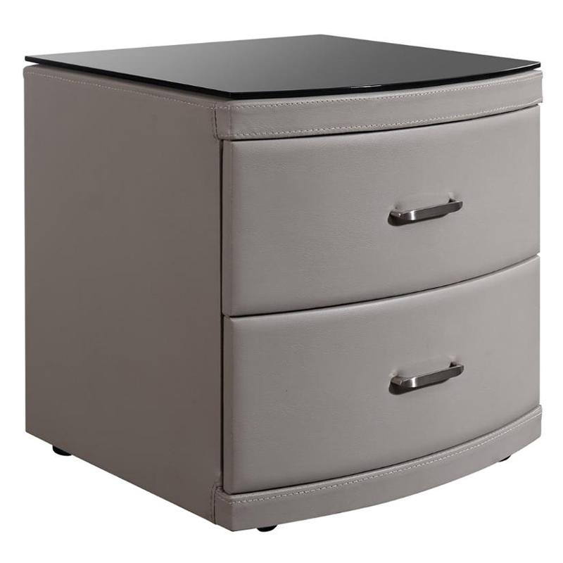Contemporary Scandinavian Tempered Glass Top Bedside Table - 2 Drawers Curved Nightstand For Bedroom