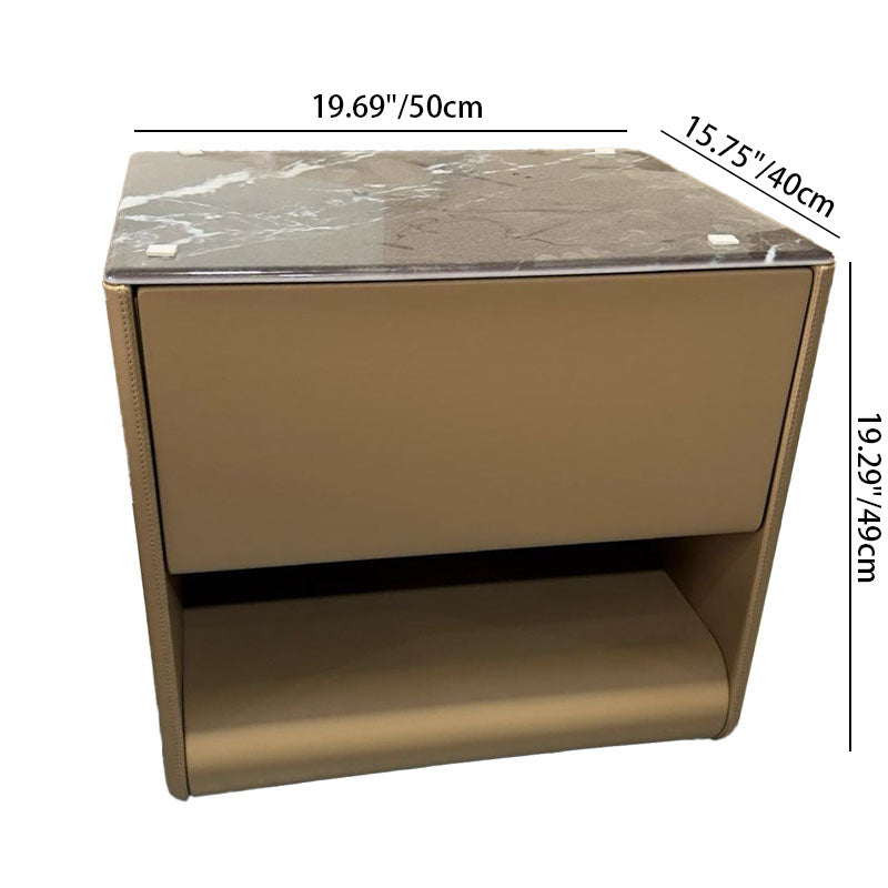 Modern Luxury Curved Micro-Crystal Stone Top Bedside Table - 1 Drawer Open Shelf Nightstand For Bedroom