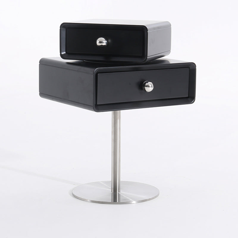 Contemporary Swivel Solid Wood Bedside Table - Artistic Square 2 Drawer Nightstand For Bedroom