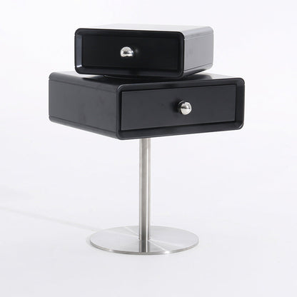 Contemporary Swivel Solid Wood Bedside Table - Artistic Square 2 Drawer Nightstand For Bedroom