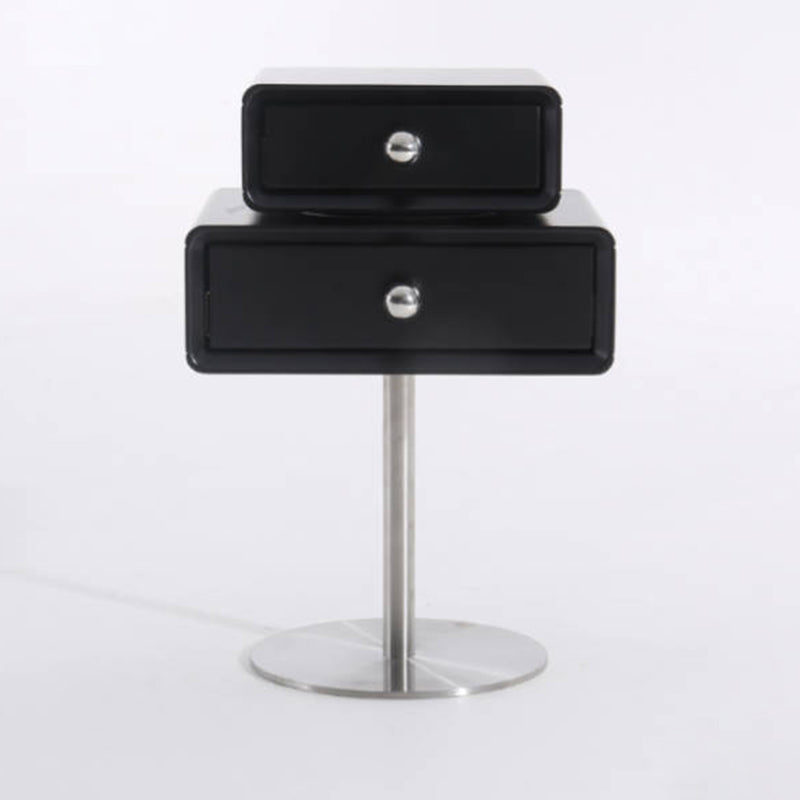 Contemporary Swivel Solid Wood Bedside Table - Artistic Square 2 Drawer Nightstand For Bedroom