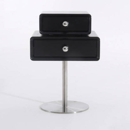 Contemporary Swivel Solid Wood Bedside Table - Artistic Square 2 Drawer Nightstand For Bedroom