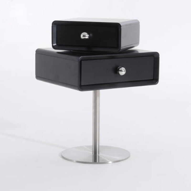Contemporary Swivel Solid Wood Bedside Table - Artistic Square 2 Drawer Nightstand For Bedroom