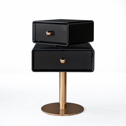 Contemporary Swivel Solid Wood Bedside Table - Artistic Square 2 Drawer Nightstand For Bedroom