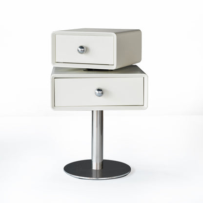 Contemporary Swivel Solid Wood Bedside Table - Artistic Square 2 Drawer Nightstand For Bedroom