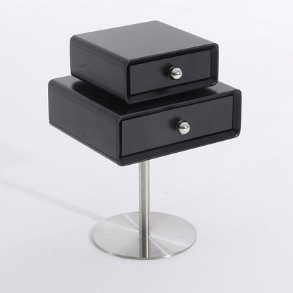 Contemporary Swivel Solid Wood Bedside Table - Artistic Square 2 Drawer Nightstand For Bedroom