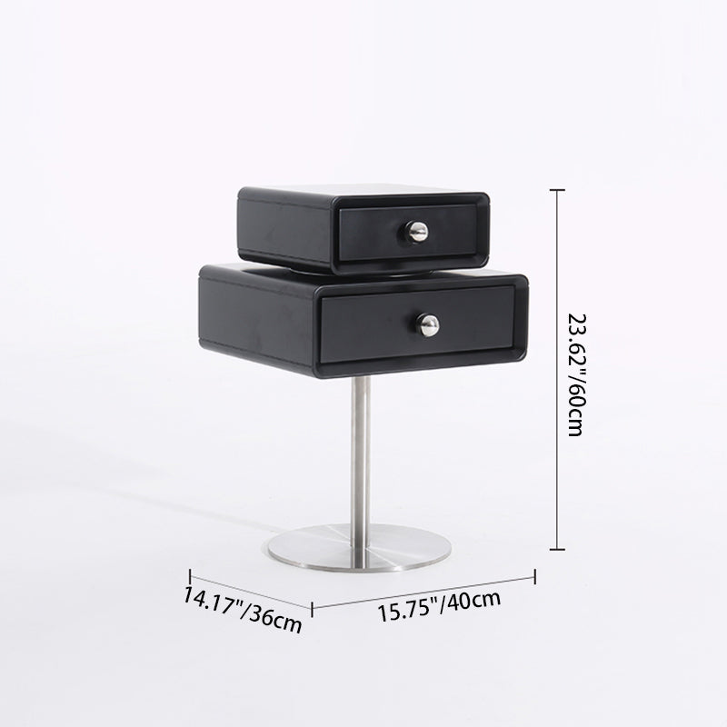 Contemporary Swivel Solid Wood Bedside Table - Artistic Square 2 Drawer Nightstand For Bedroom