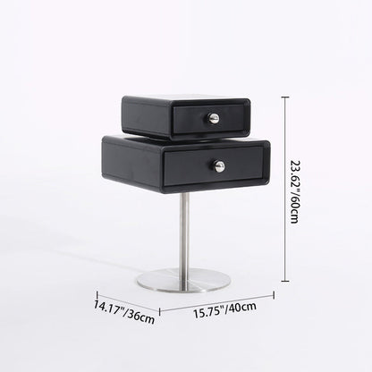 Contemporary Swivel Solid Wood Bedside Table - Artistic Square 2 Drawer Nightstand For Bedroom