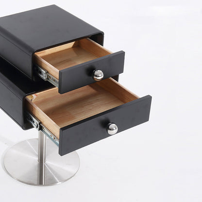 Contemporary Swivel Solid Wood Bedside Table - Artistic Square 2 Drawer Nightstand For Bedroom
