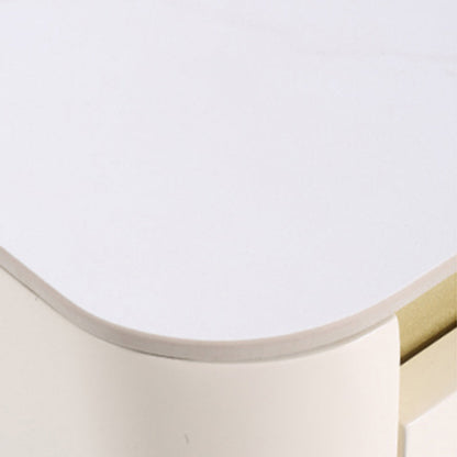 Modern Cream Rounded Corners Bedside Table - Sintered Stone 2 Drawer Nightstand For Bedroom