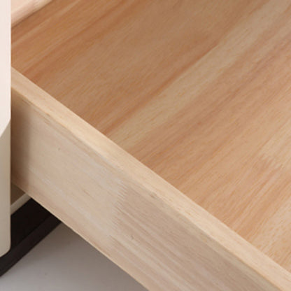 Modern Cream Rounded Corners Bedside Table - Sintered Stone 2 Drawer Nightstand For Bedroom