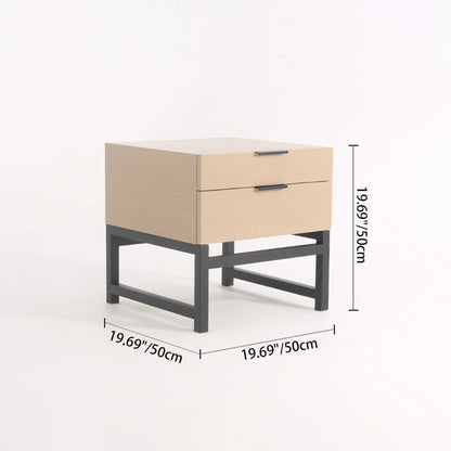 Modern Minimalist Alloy Handles Bedside Table - Square 2 Drawers Nightstand For Bedroom