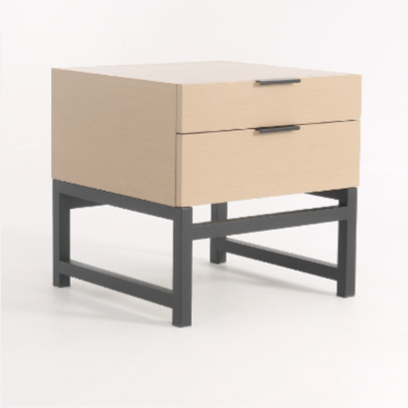 Modern Minimalist Alloy Handles Bedside Table - Square 2 Drawers Nightstand For Bedroom