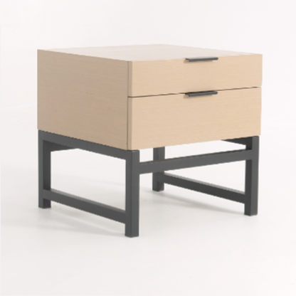 Modern Minimalist Alloy Handles Bedside Table - Square 2 Drawers Nightstand For Bedroom