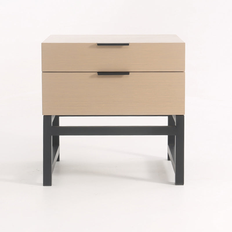 Modern Minimalist Alloy Handles Bedside Table - Square 2 Drawers Nightstand For Bedroom
