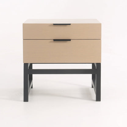 Modern Minimalist Alloy Handles Bedside Table - Square 2 Drawers Nightstand For Bedroom