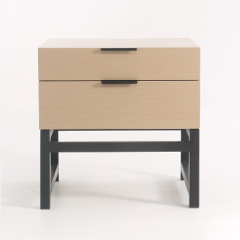 Modern Minimalist Alloy Handles Bedside Table - Square 2 Drawers Nightstand For Bedroom