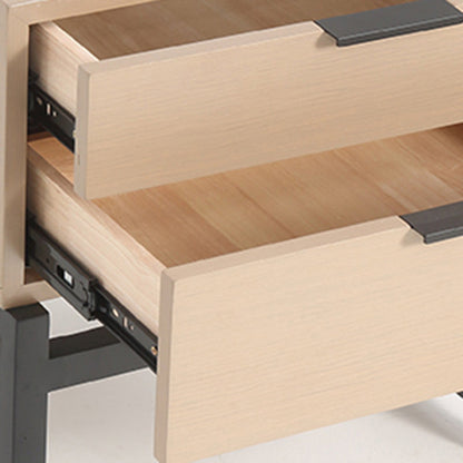 Modern Minimalist Alloy Handles Bedside Table - Square 2 Drawers Nightstand For Bedroom