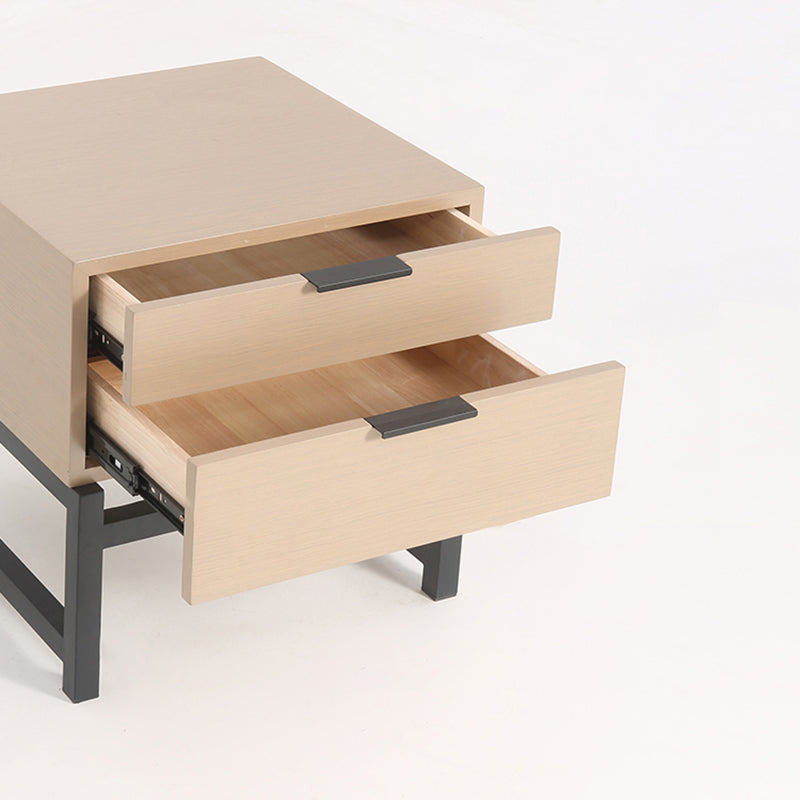 Modern Minimalist Alloy Handles Bedside Table - Square 2 Drawers Nightstand For Bedroom