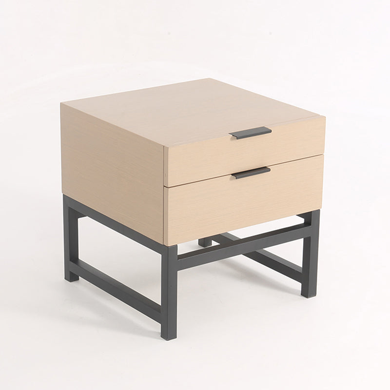 Modern Minimalist Alloy Handles Bedside Table - Square 2 Drawers Nightstand For Bedroom