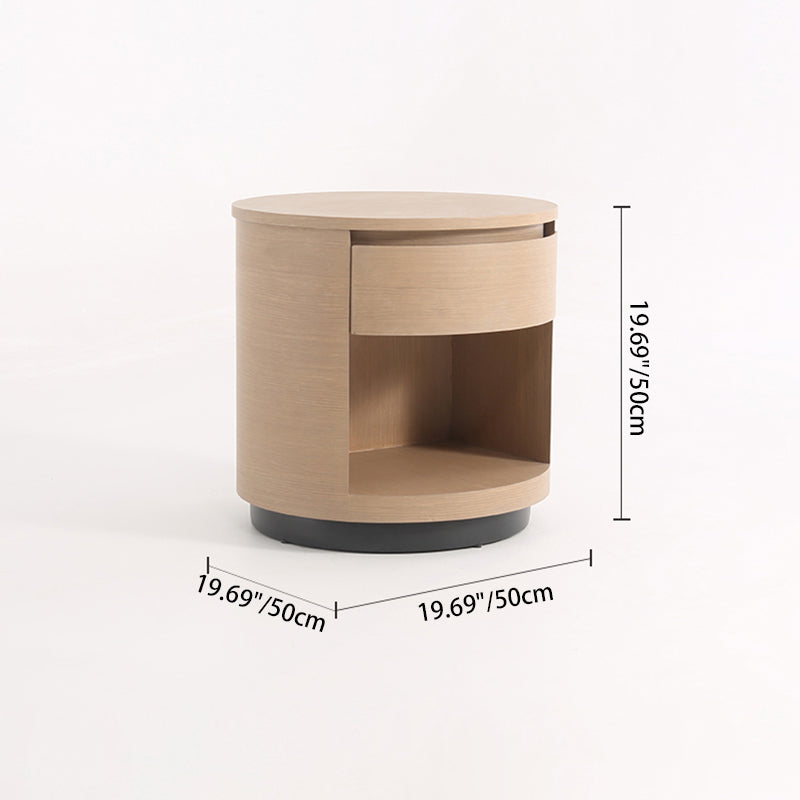 Contemporary Scandinavian Round Curved Bedside Table - Multilayer Board 1 Drawer Nightstand For Bedroom
