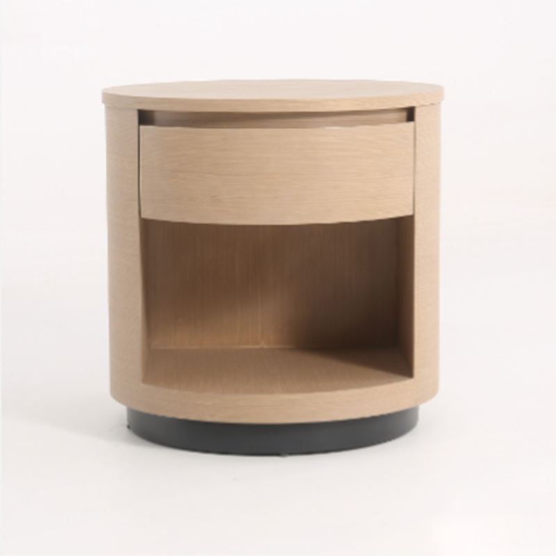 Contemporary Scandinavian Round Curved Bedside Table - Multilayer Board 1 Drawer Nightstand For Bedroom