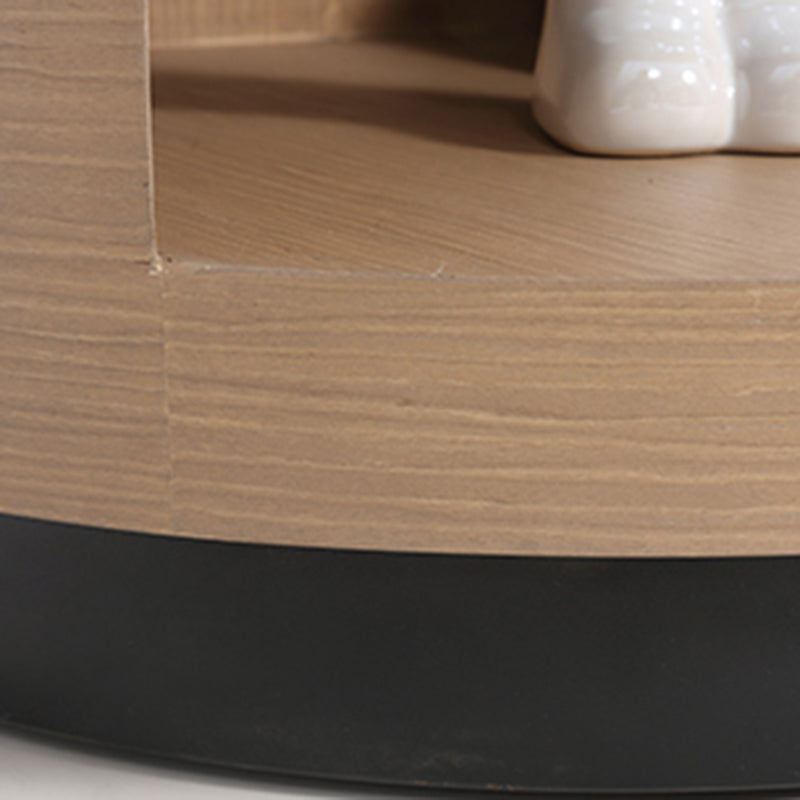 Contemporary Scandinavian Round Curved Bedside Table - Multilayer Board 1 Drawer Nightstand For Bedroom