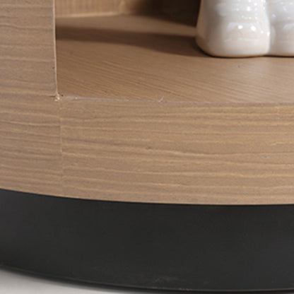 Contemporary Scandinavian Round Curved Bedside Table - Multilayer Board 1 Drawer Nightstand For Bedroom
