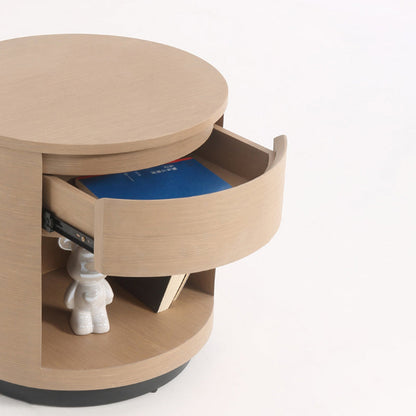 Contemporary Scandinavian Round Curved Bedside Table - Multilayer Board 1 Drawer Nightstand For Bedroom