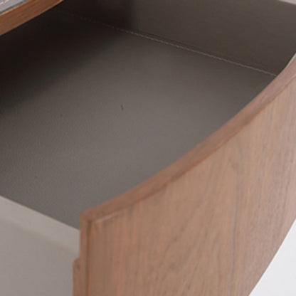 Traditional French Walnut Oval Bedside Table - Saddle Leather Surface 1 Drawer Nightstand For Bedroom