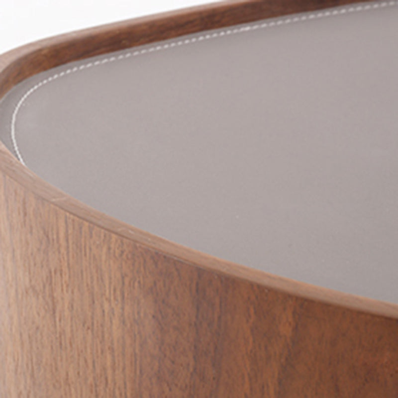Traditional French Walnut Oval Bedside Table - Saddle Leather Surface 1 Drawer Nightstand For Bedroom
