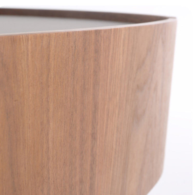 Traditional French Walnut Oval Bedside Table - Saddle Leather Surface 1 Drawer Nightstand For Bedroom