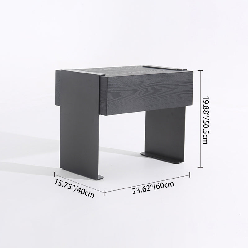 Traditional Clean Geometric Side Table - Metal Base 1 Drawer Nightstand For Bedroom
