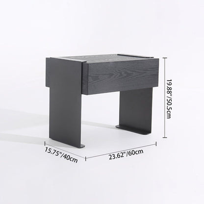 Traditional Clean Geometric Side Table - Metal Base 1 Drawer Nightstand For Bedroom