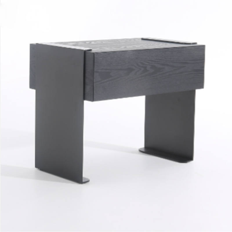 Traditional Clean Geometric Side Table - Metal Base 1 Drawer Nightstand For Bedroom