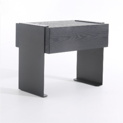 Traditional Clean Geometric Side Table - Metal Base 1 Drawer Nightstand For Bedroom