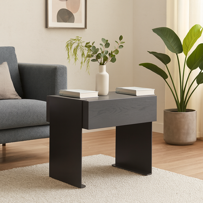 Traditional Clean Geometric Side Table - Metal Base 1 Drawer Nightstand For Bedroom