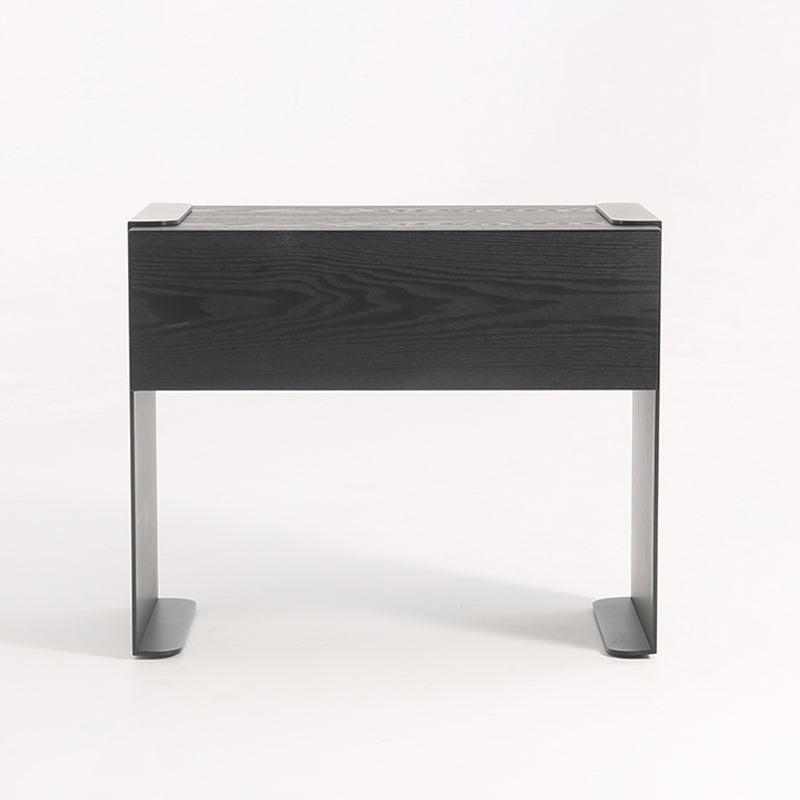 Traditional Clean Geometric Side Table - Metal Base 1 Drawer Nightstand For Bedroom