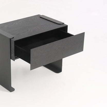 Traditional Clean Geometric Side Table - Metal Base 1 Drawer Nightstand For Bedroom