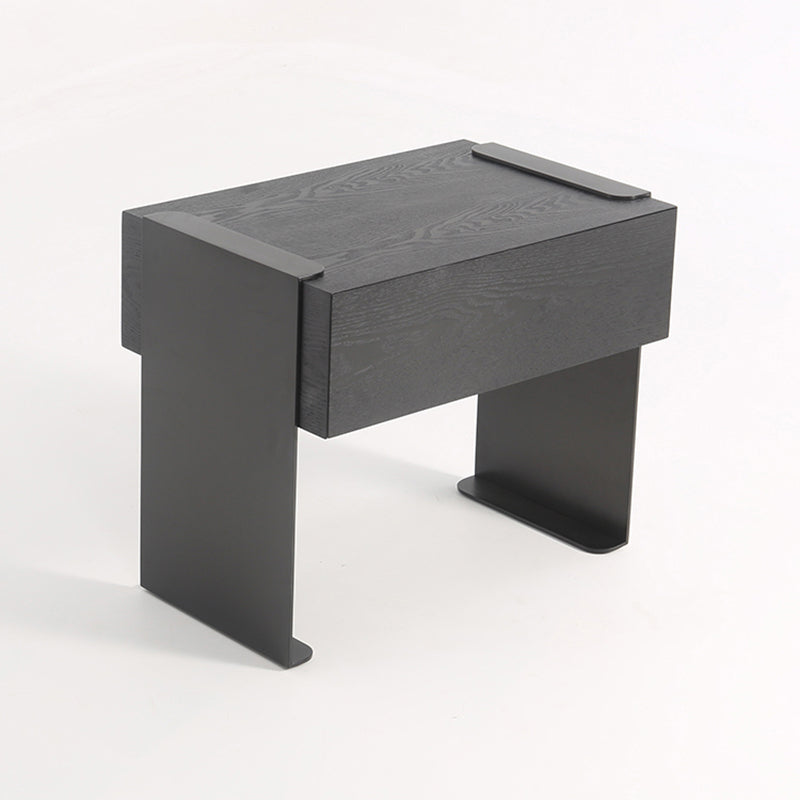 Traditional Clean Geometric Side Table - Metal Base 1 Drawer Nightstand For Bedroom