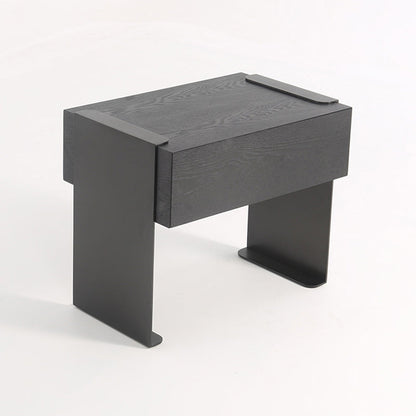 Traditional Clean Geometric Side Table - Metal Base 1 Drawer Nightstand For Bedroom