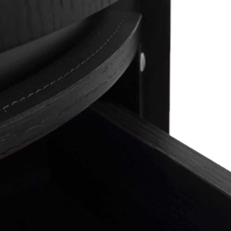 Contemporary Round Cylinder Bedside Table - Faux Saddle Leather Top 2 Drawers Nightstand For Bedroom