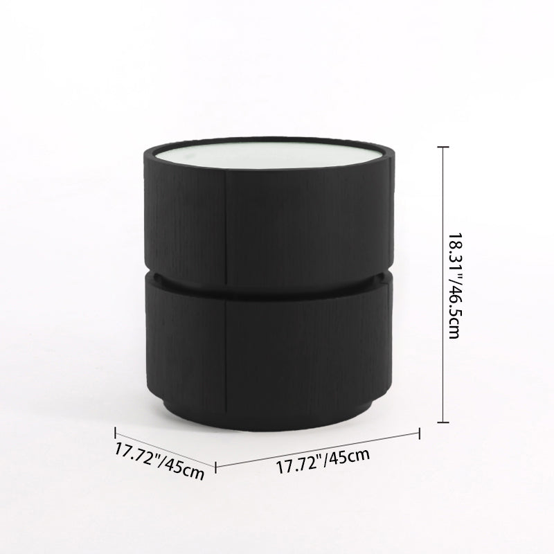 Contemporary Round Cylinder Bedside Table - Faux Saddle Leather Top 2 Drawers Nightstand For Bedroom