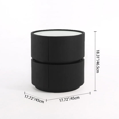 Contemporary Round Cylinder Bedside Table - Faux Saddle Leather Top 2 Drawers Nightstand For Bedroom