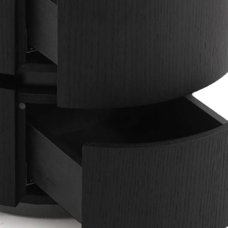 Contemporary Round Cylinder Bedside Table - Faux Saddle Leather Top 2 Drawers Nightstand For Bedroom