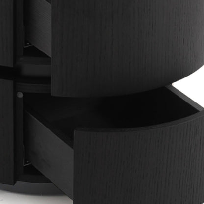 Contemporary Round Cylinder Bedside Table - Faux Saddle Leather Top 2 Drawers Nightstand For Bedroom