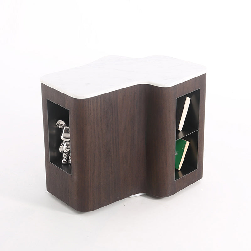 Contemporary Creative Marble S-Curve Bedside Table - Rotating 2 Drawers Nightstand For Bedroom