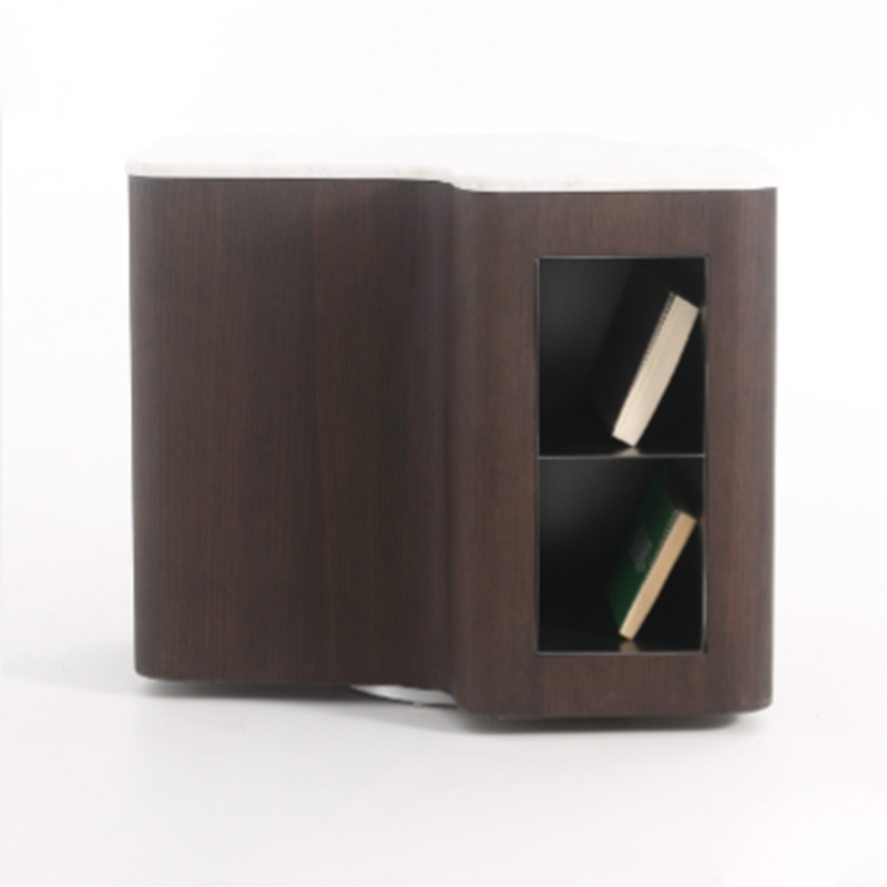 Contemporary Creative Marble S-Curve Bedside Table - Rotating 2 Drawers Nightstand For Bedroom