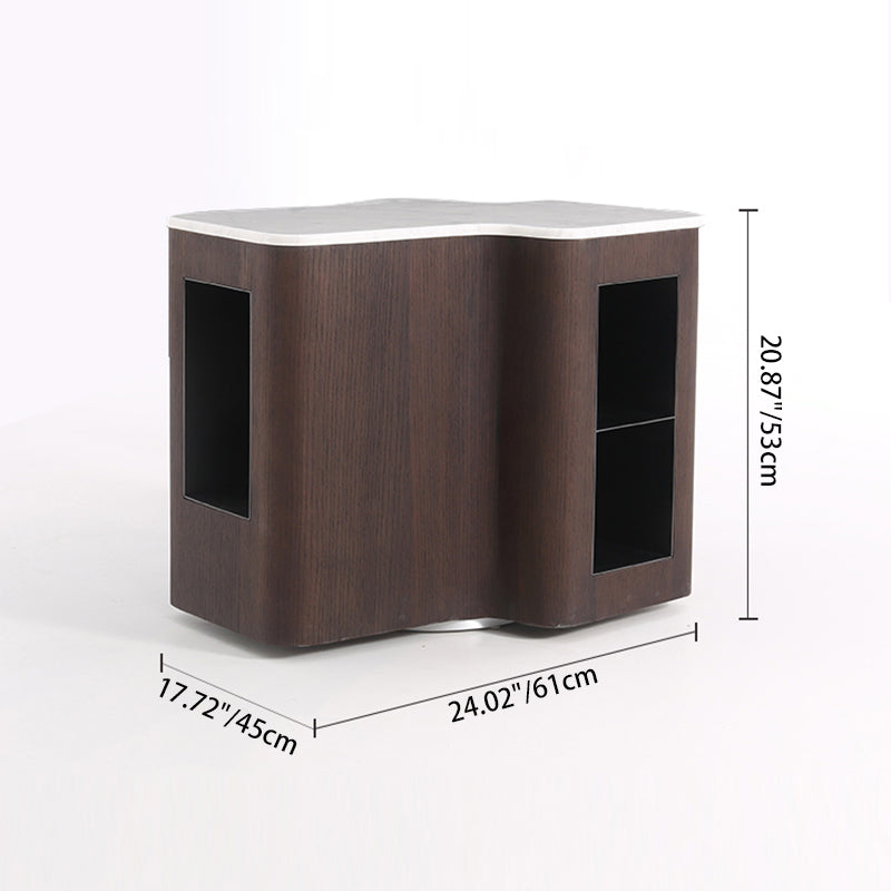 Contemporary Creative Marble S-Curve Bedside Table - Rotating 2 Drawers Nightstand For Bedroom