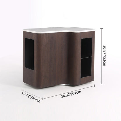 Contemporary Creative Marble S-Curve Bedside Table - Rotating 2 Drawers Nightstand For Bedroom